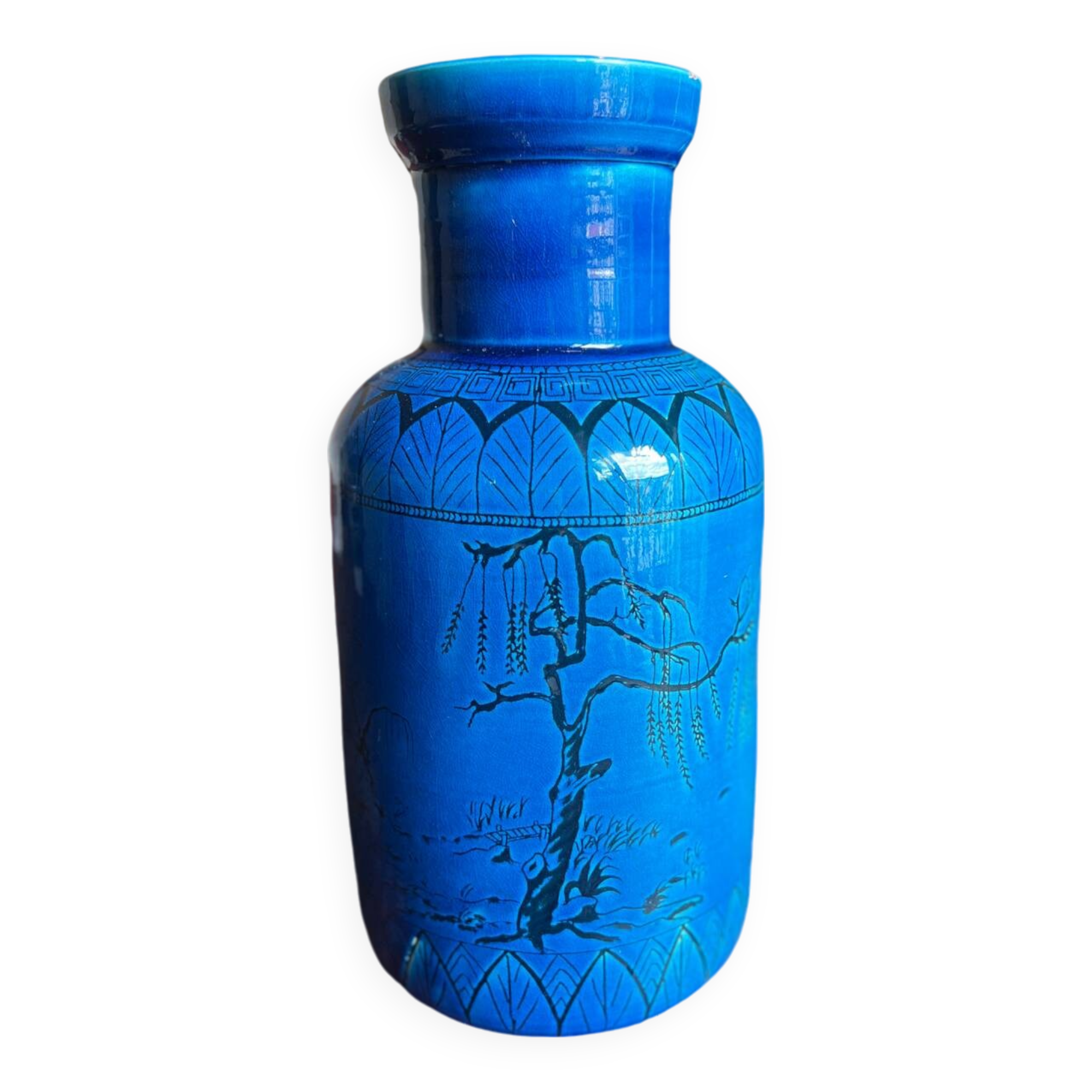 Large blue ceramic vase with Chinese motifs