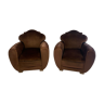 Pairs of brown velvet club armchairs
