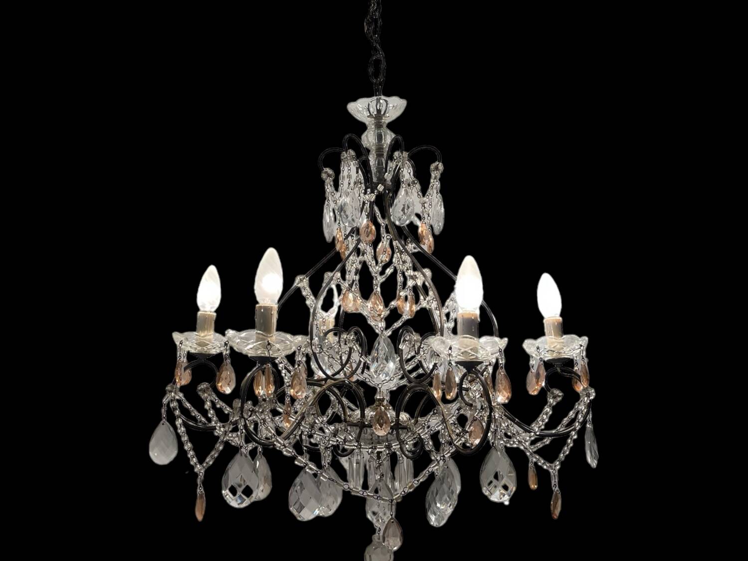 Bronze Pink Crystal Chandelier 1950’s