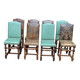 8 chaises basques espagnoles en cuir vert et marron doré