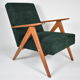 Restored compas armchair, green forest fabric, teak wood, 1960