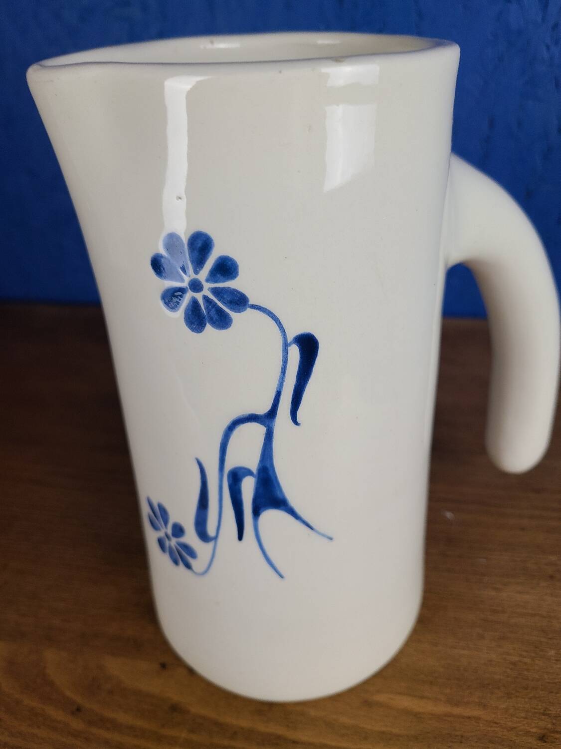 Modernist ceramic pitcher, signed polychrome decoration