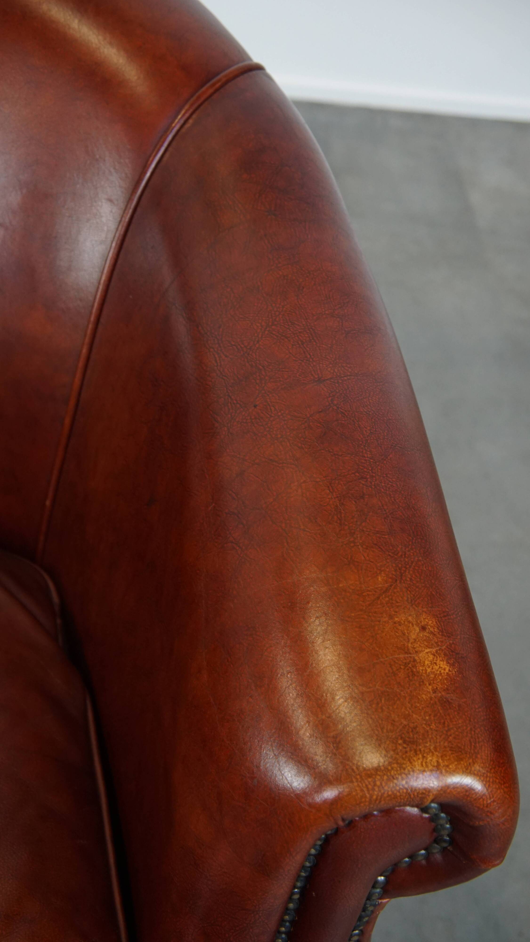 Cognac-Colored Cowhide Leather Club Chair in English Style