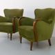 Danish art deco green velvet lounge chairs, 1940s. set of 2