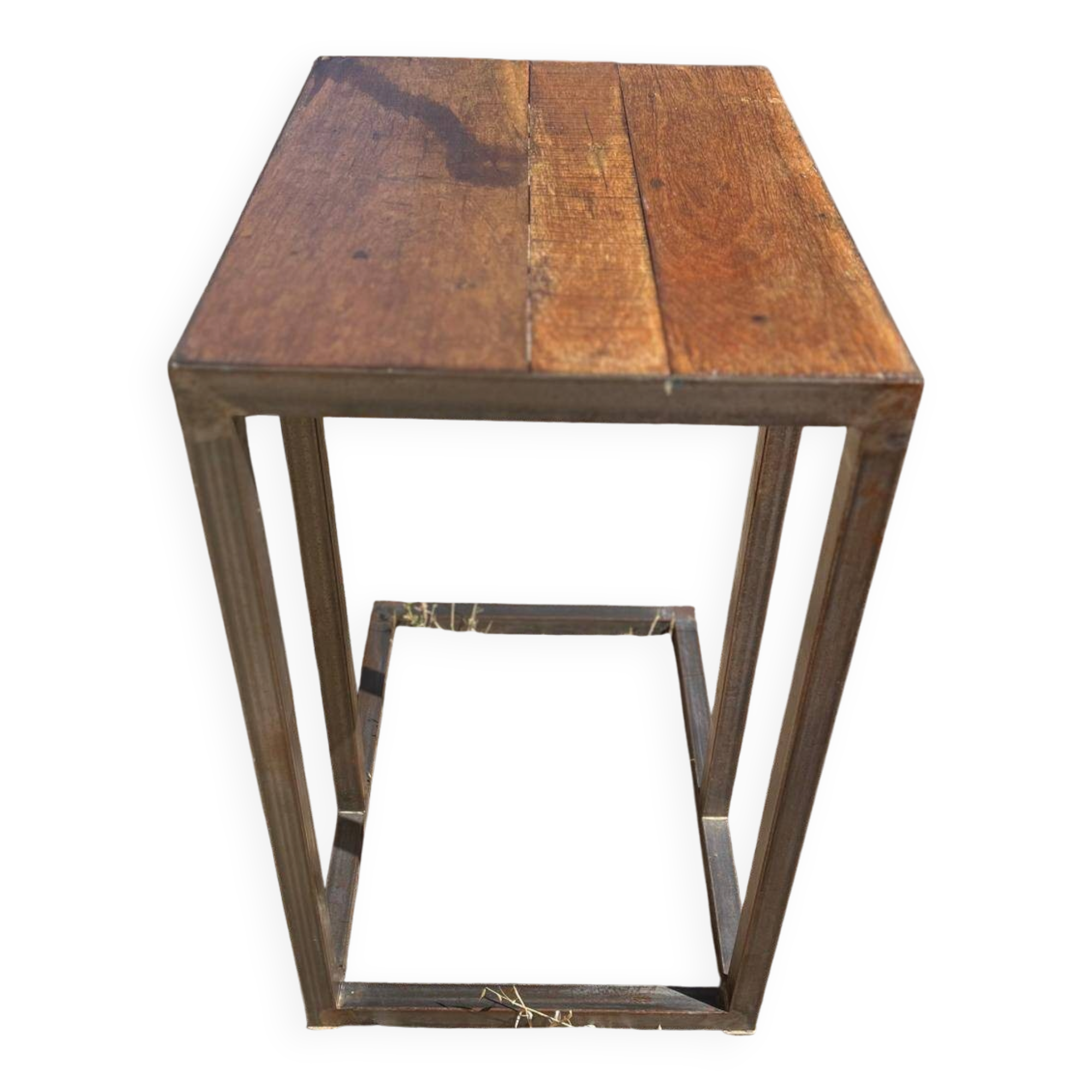Table d’appoint industrielle en bois et métal