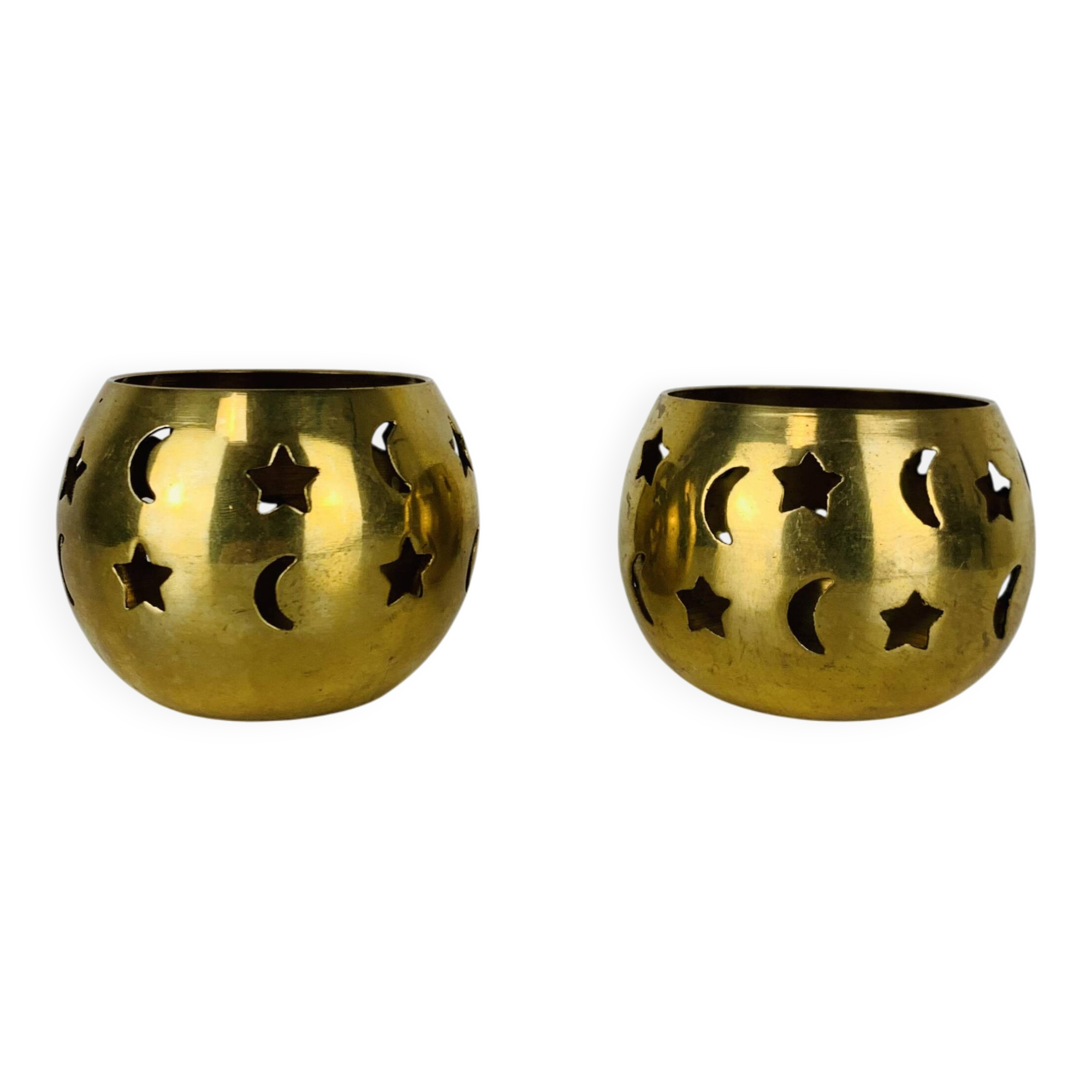 Pair of vintage brass tealight candle holders