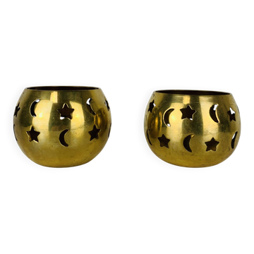 Pair of vintage brass tealight candle holders