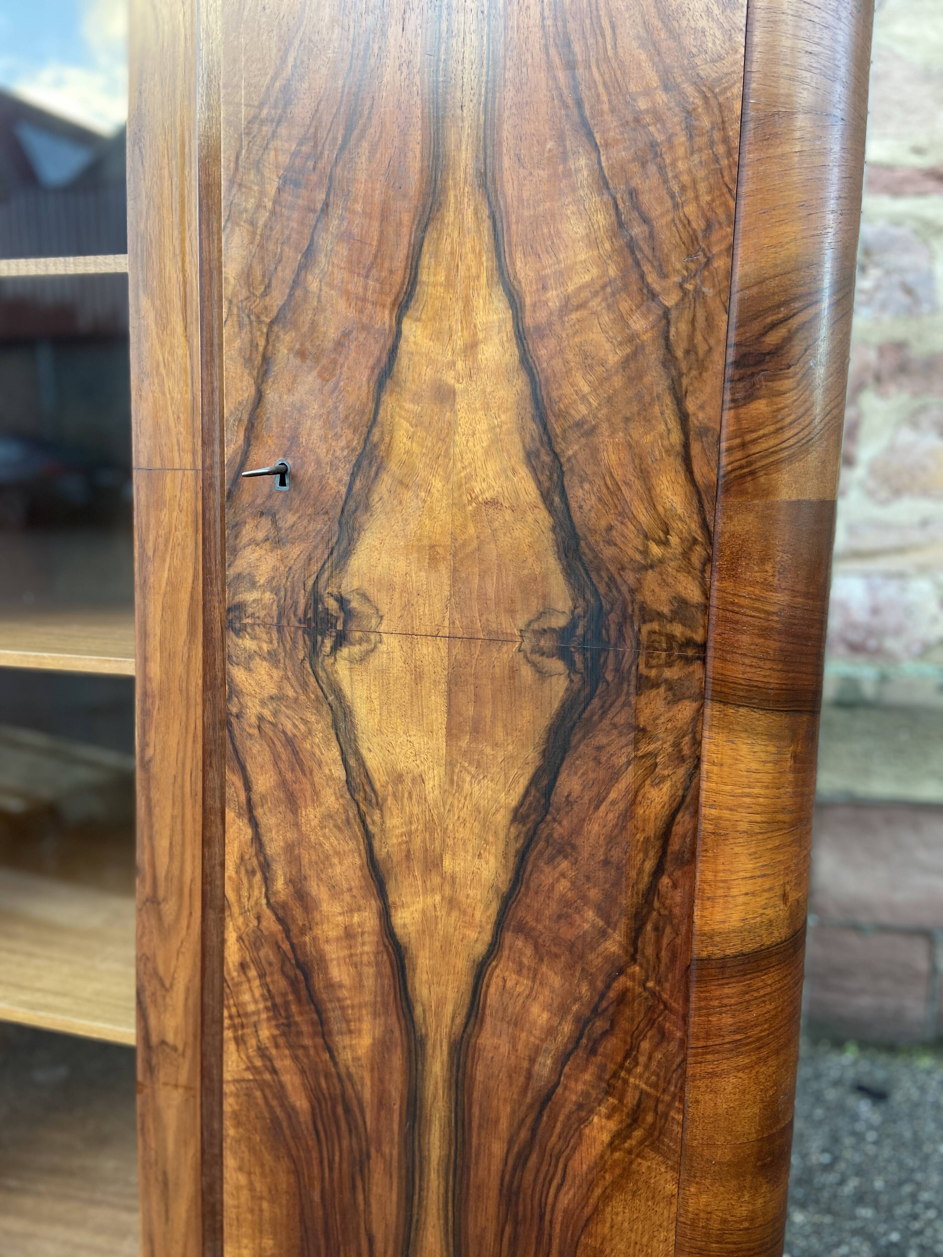 Mid-century art-deco library display case vintage 1950 burl walnut