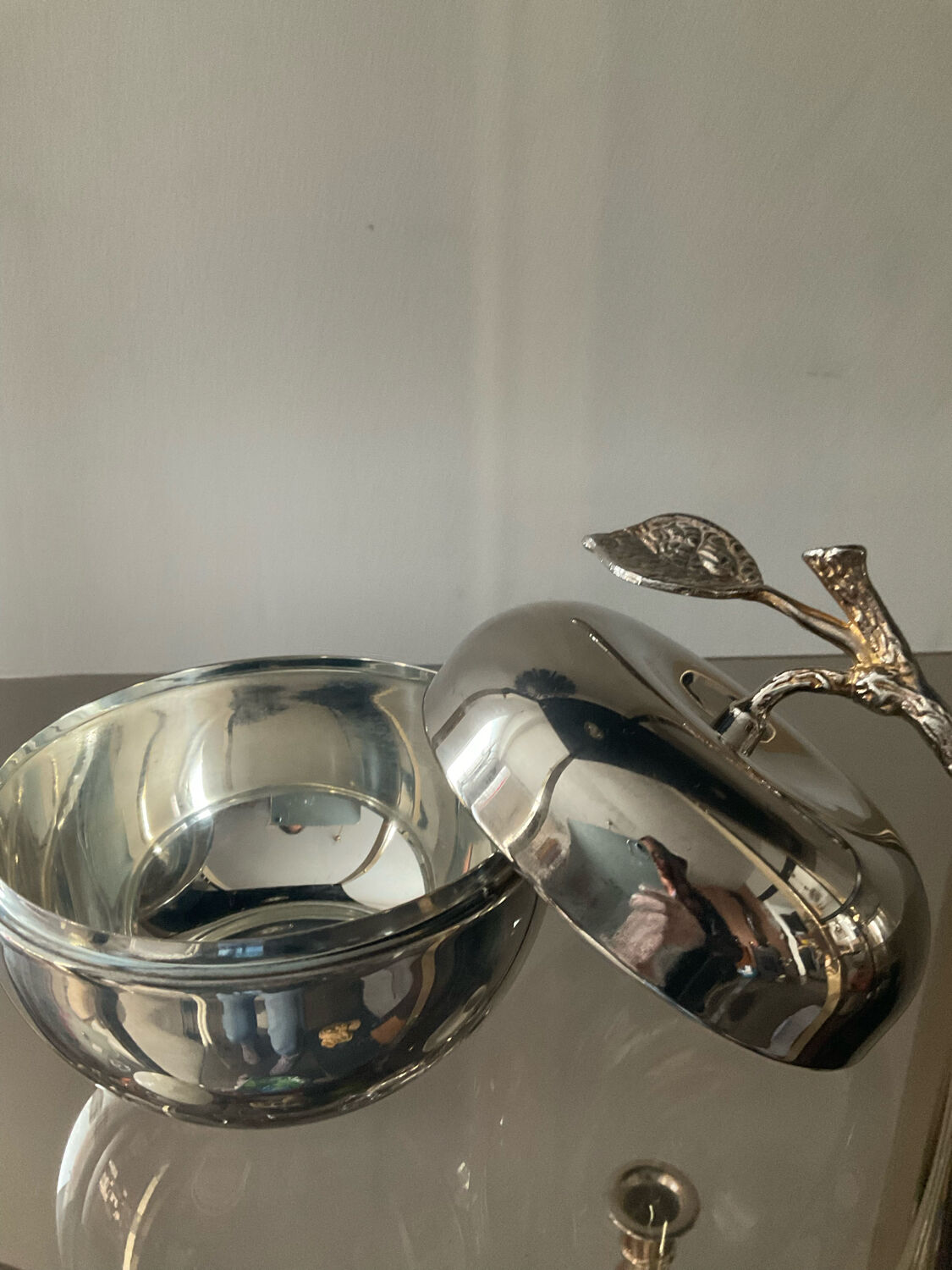 Empty pocket vintage silver metal apple box