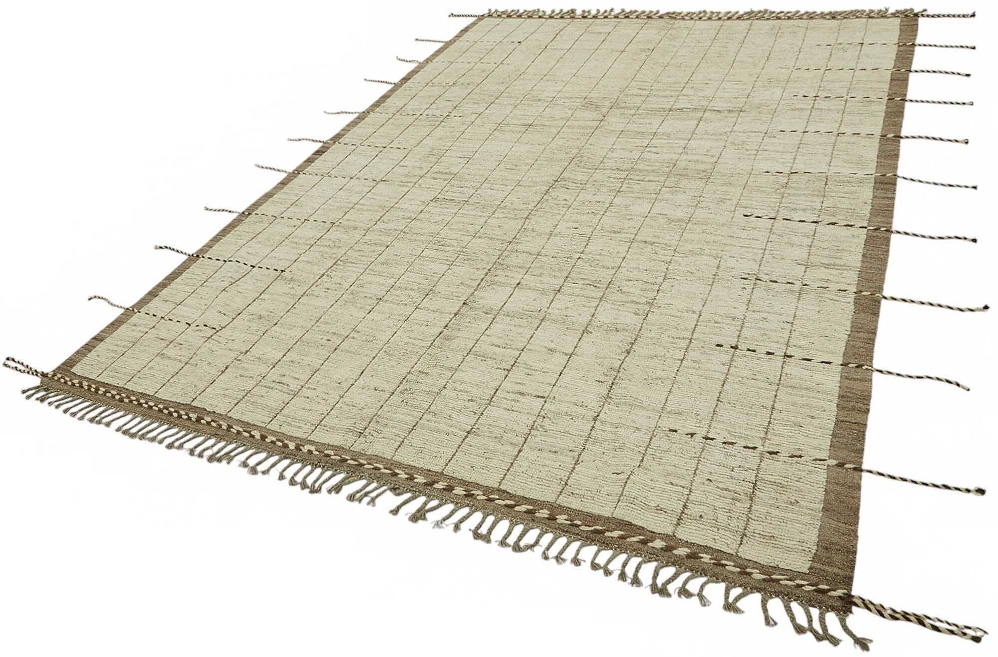Tapis tribal tissé à la main en laine beige unique en son genre, 220 cm x 306 cm