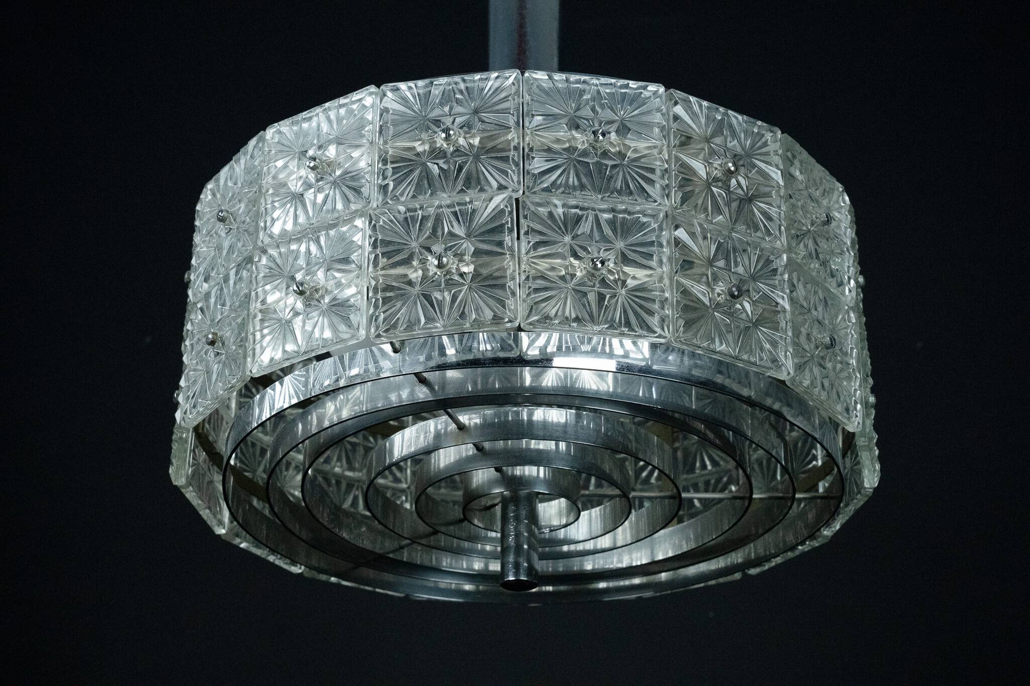 Vintage Kinkeldey Crystal Glass and chrome Chandelier. Germany 1960s