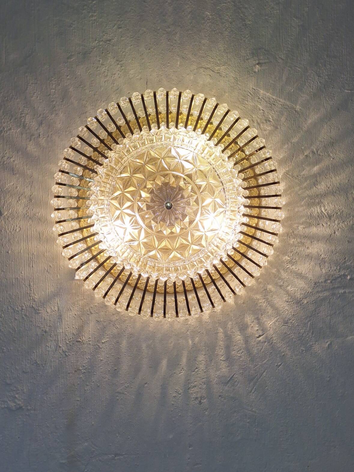 Brass and Glass Ceiling Light by Ernst Palme Palwa, 1970s