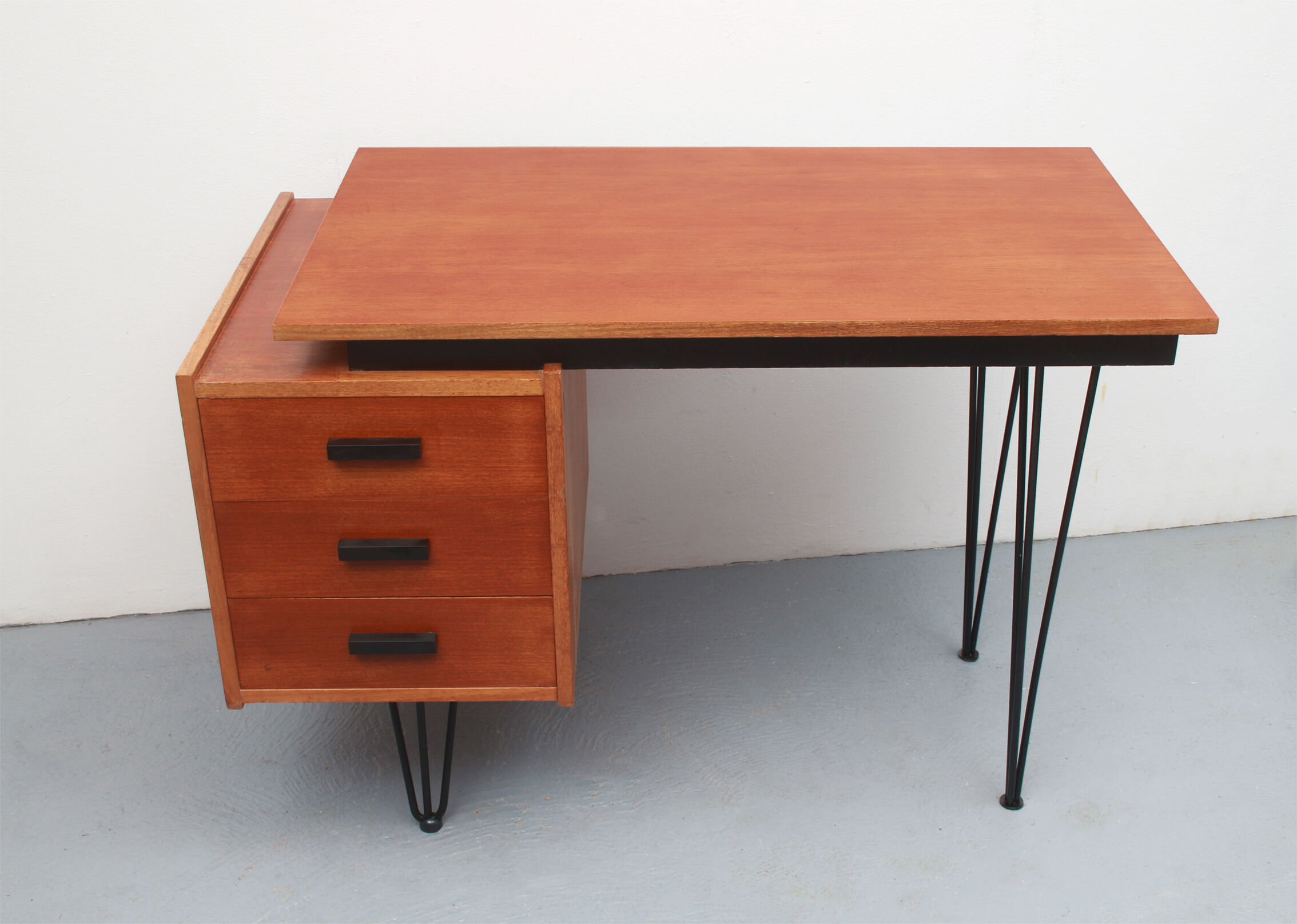 1950s hairpin desk in teak from Netherlands