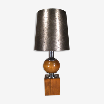 Lamp foot Philippe Barbier in wood and chrome metal XX ème