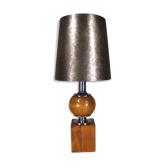 Pied de lampe moderniste Philippe Barbier en bois et métal chromé XX ème