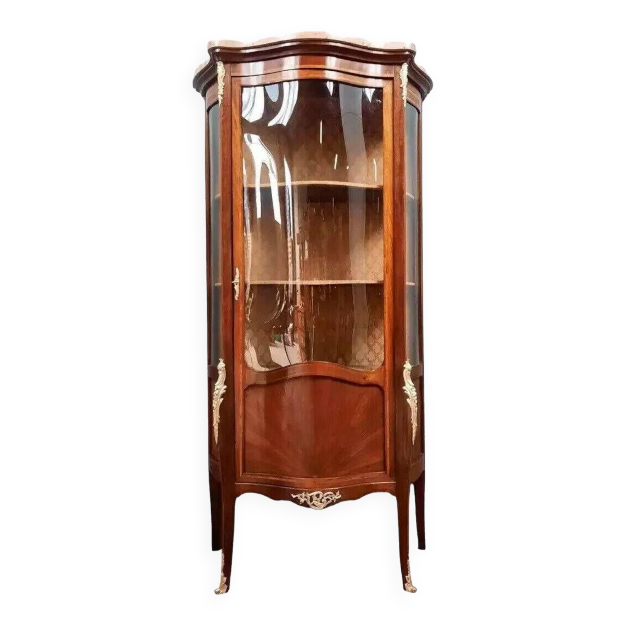 Curved display bookcase in Louis XV style marquetry circa 1900-1920