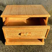 Maugrion bedside table for Roche Bobois, wood and rattan, 1980s