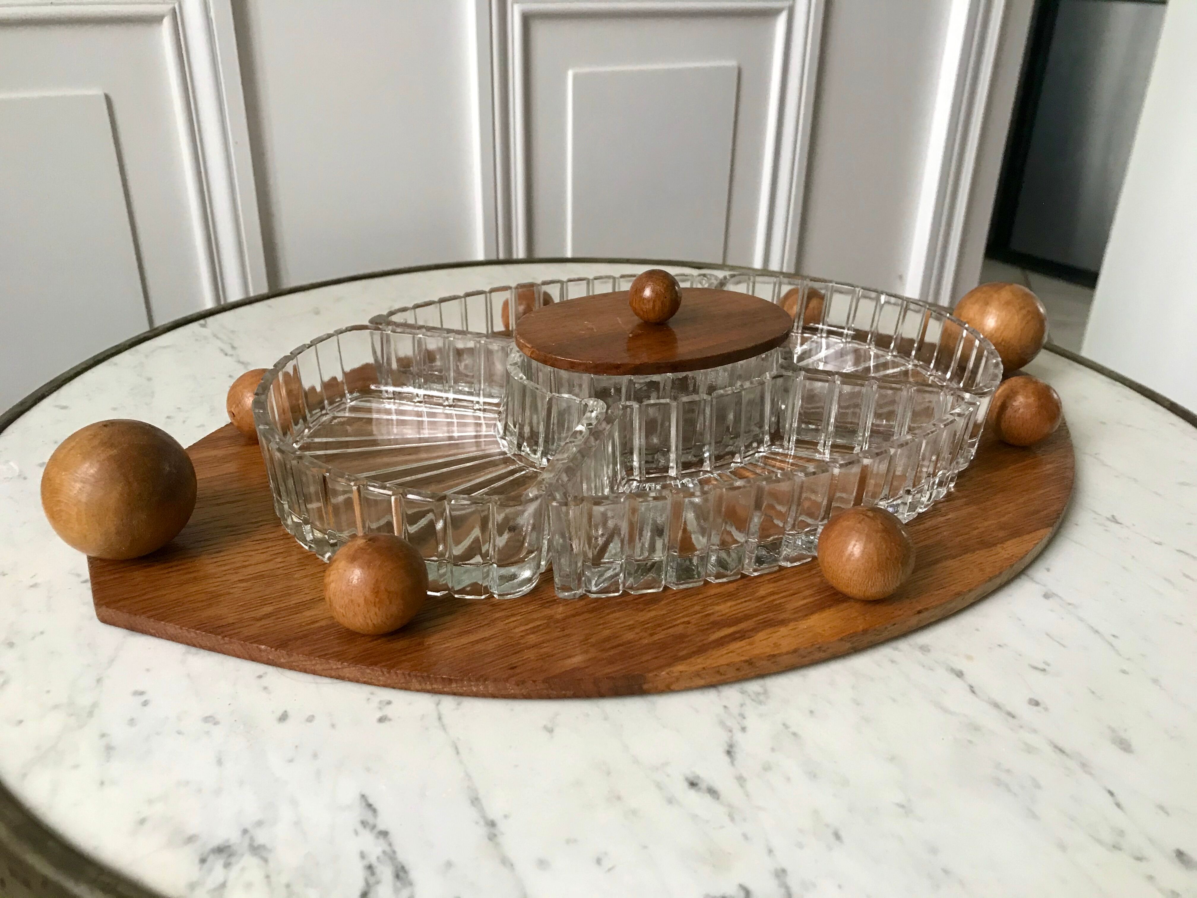 Wooden top and art deco glass 30s