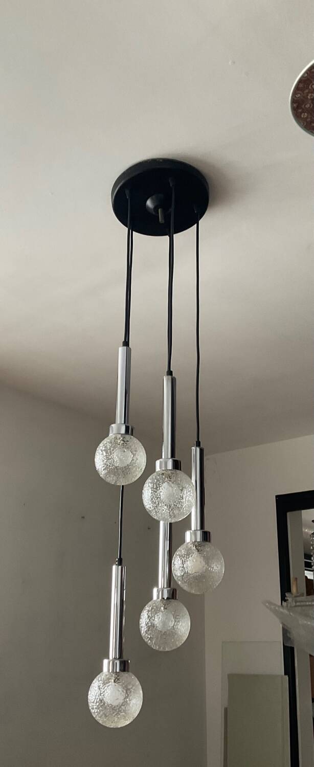 Lustre cascade chrome et verre givré  des années 70