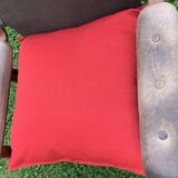 Brown and purple cantilever armchair in fabric and leather, 1970s Scandinavian style.