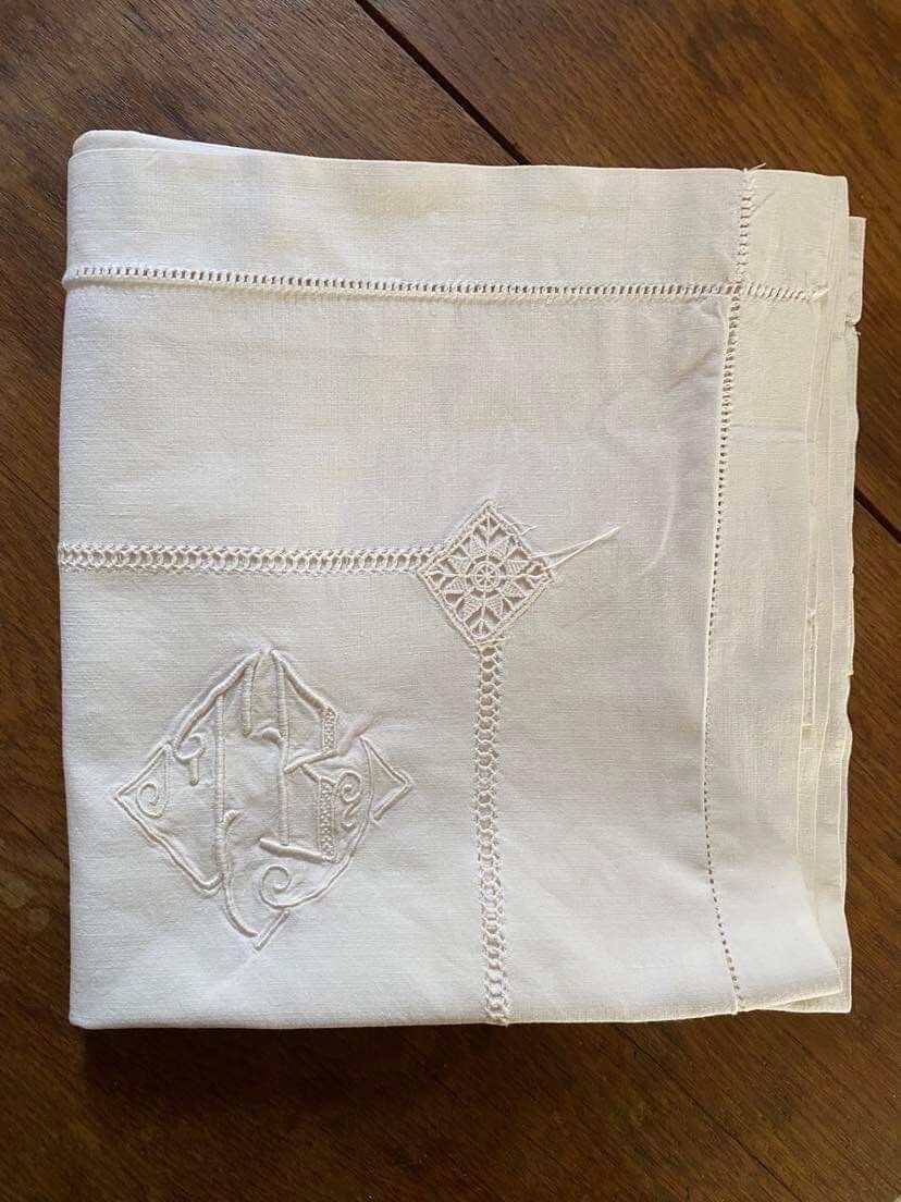 Cotton pillowcase embroidered monogram JB.