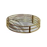 Vintage round tray in gold metal and mirror