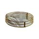 Plateau vintage rond en métal doré et miroir