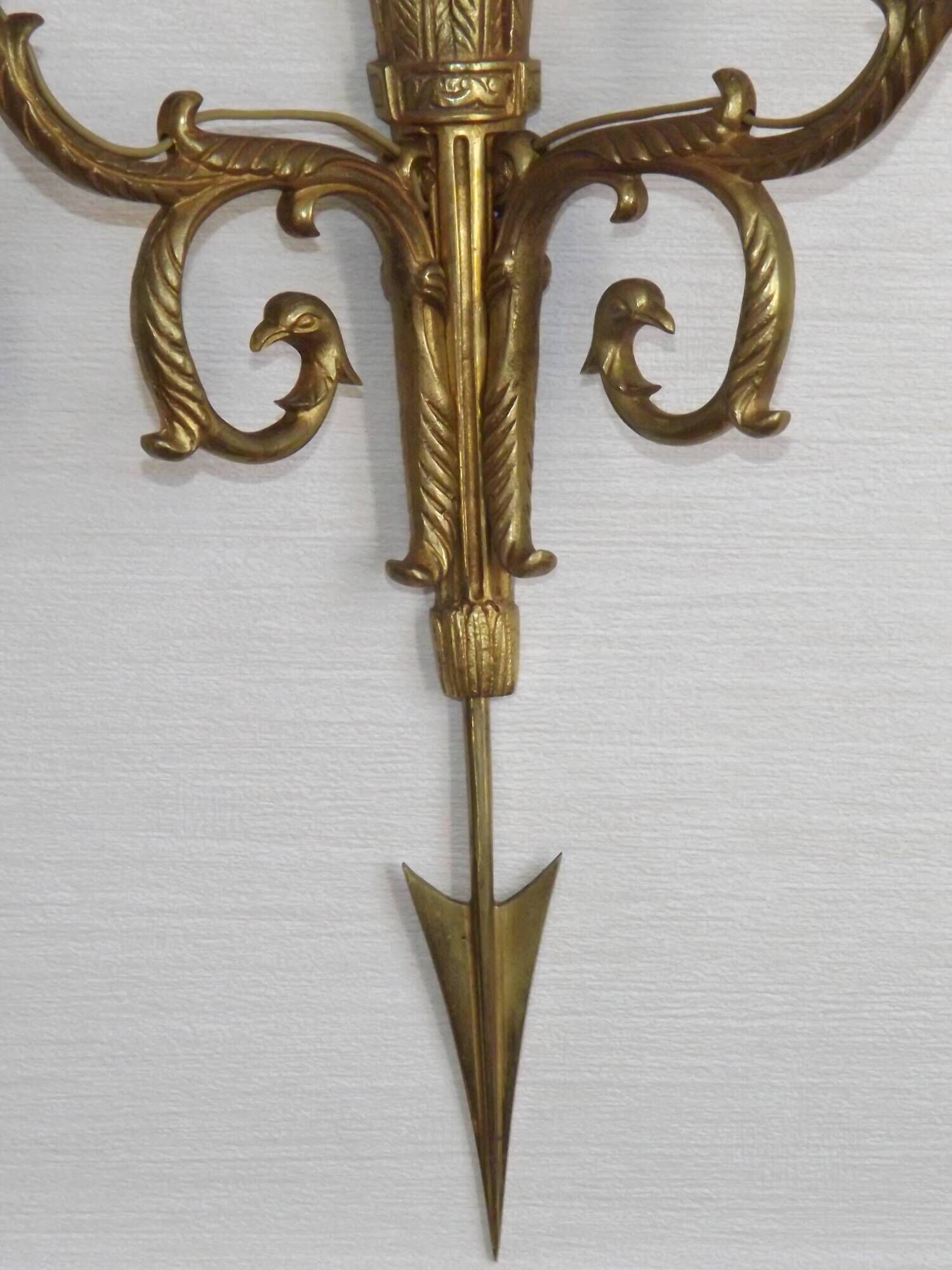 Vintage French Empire Arrow & Quiver Eagle Head Bronze Double Wall Sconces