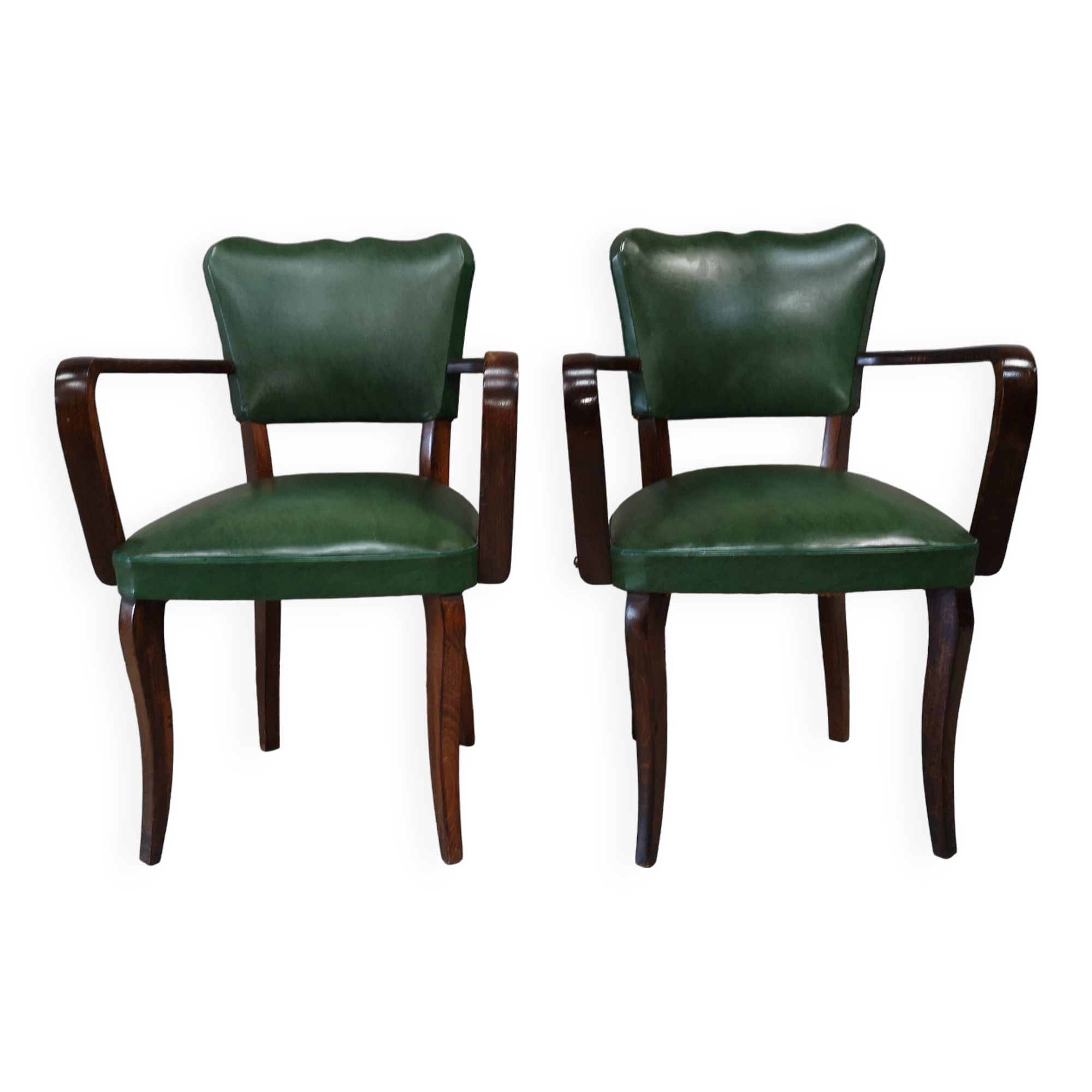 Pair of vintage green bridge armchairs