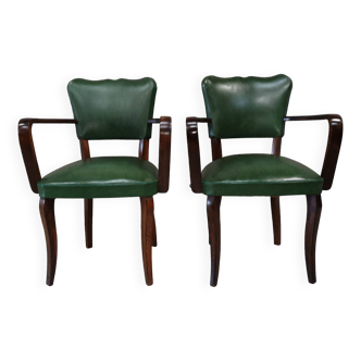 Pair of vintage green bridge armchairs