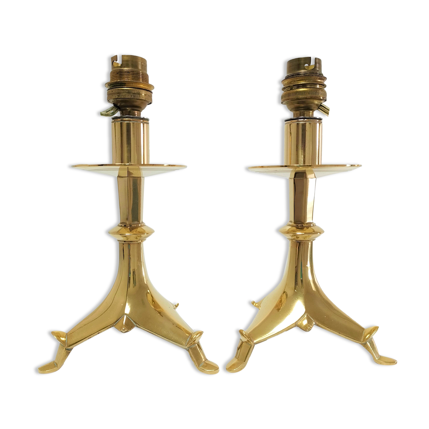 Pair of tripod lamps gilded bronze fondeur Poussielgue-Rusand