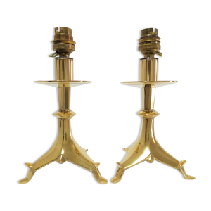 Paire de lampes tripodes bronze