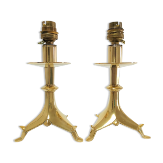 Pair of tripod lamps gilded bronze fondeur Poussielgue-Rusand