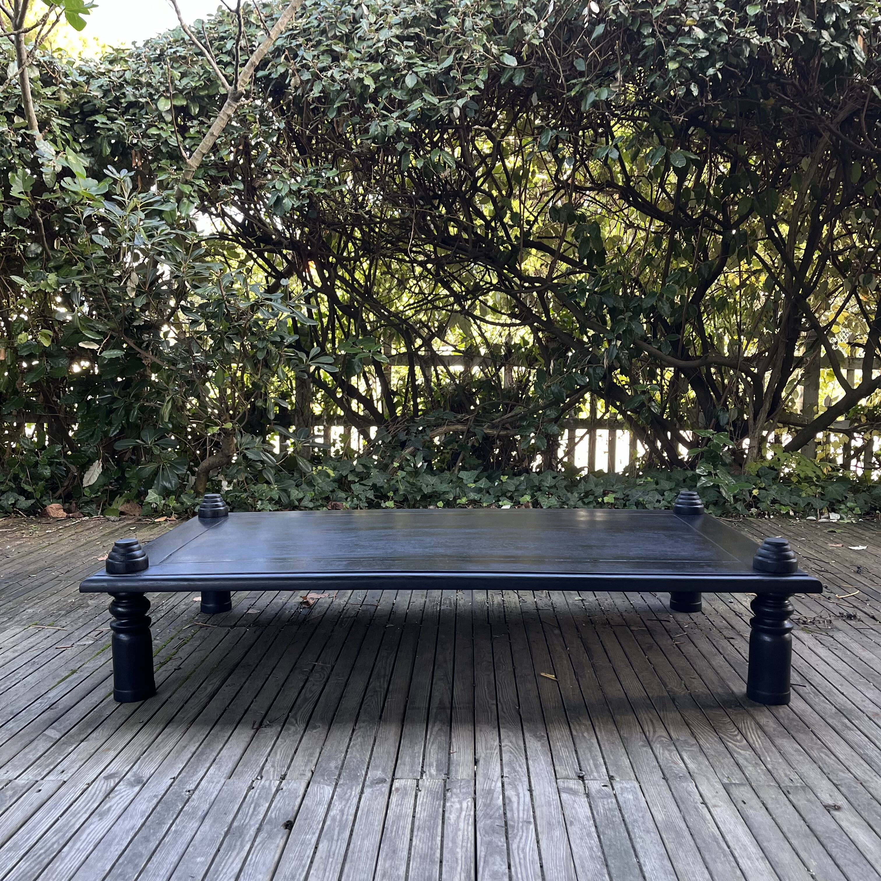 Brutalist black stained wood coffee table