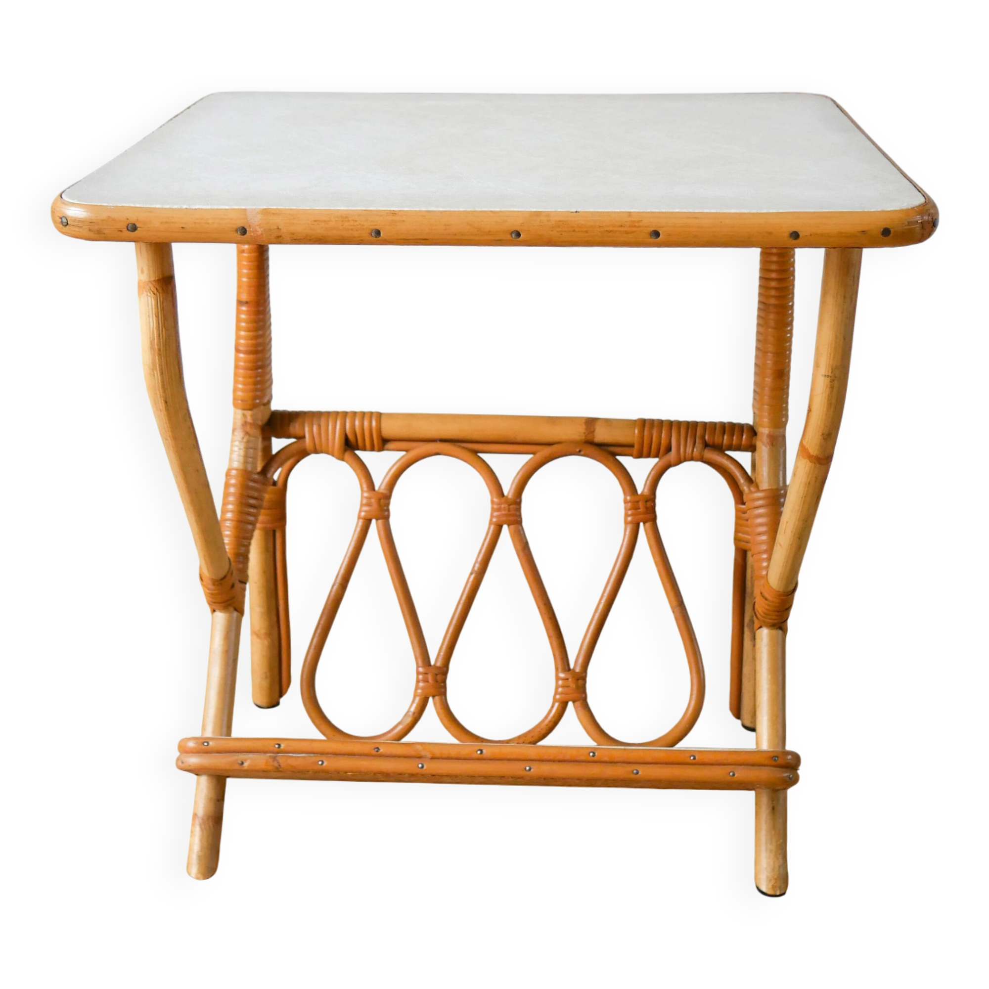 1960s rattan and bamboo side table with magazine rack