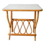 1960s rattan and bamboo side table with magazine rack