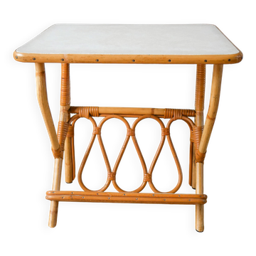 Table d'appoint porte-revues en rotin et bambou 1960