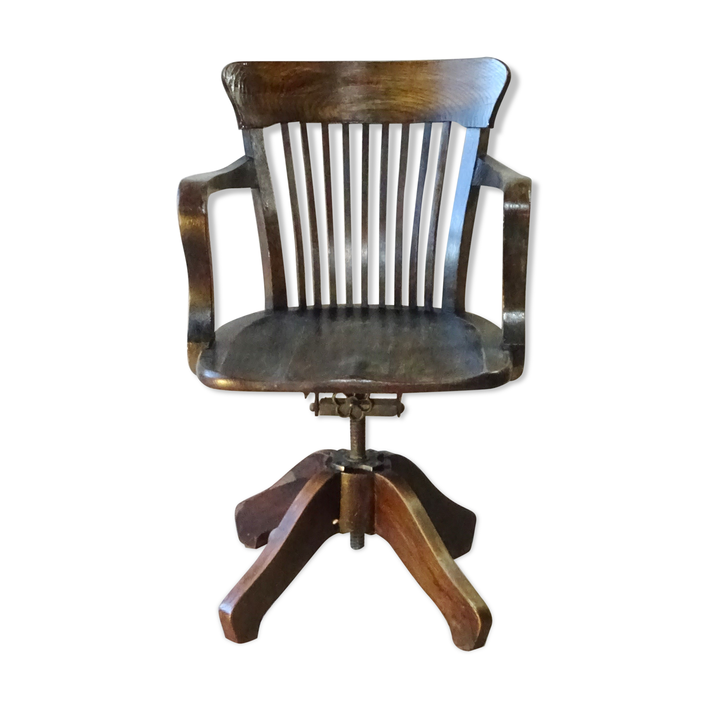American office armchair with screws, solid oak, 1925/1930