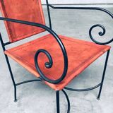 Wrought Iron and Leather Swirl Dining Chairs, Spain, 1960s, Set of 6
