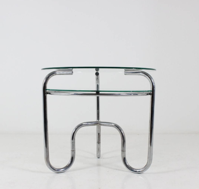 Table tubular steel and glass Czech Republic 1930 s vintage