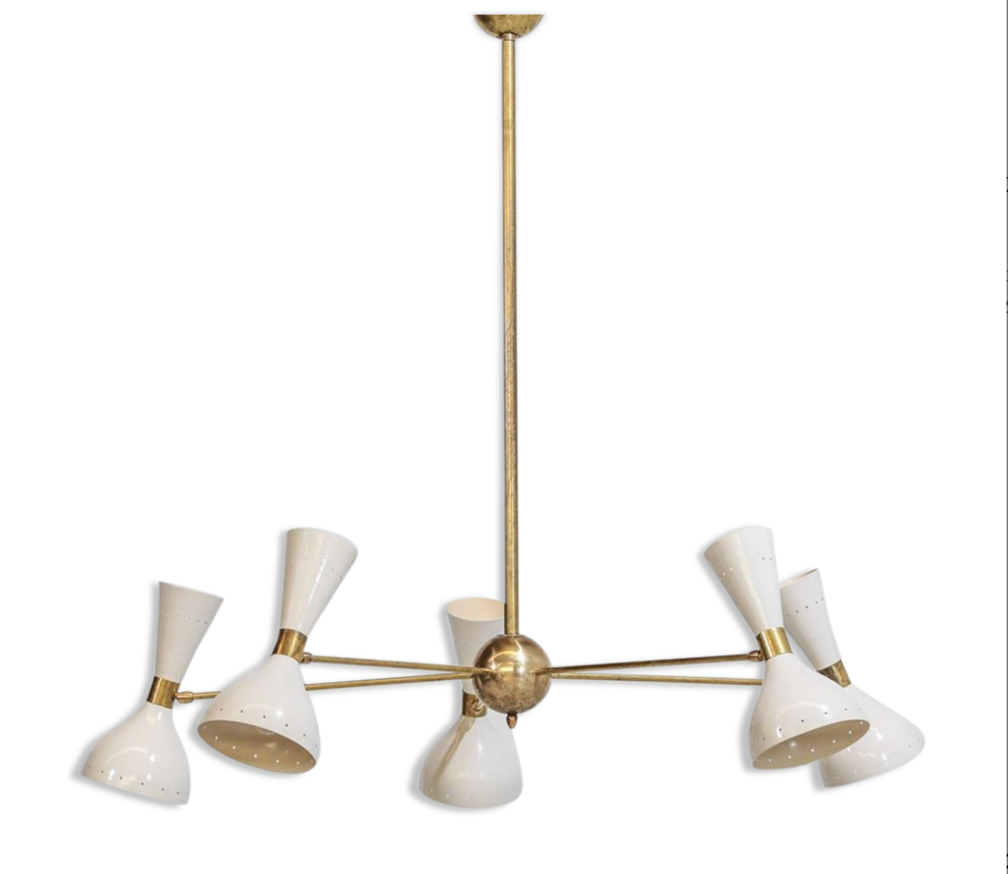 Italian brass chandelier 5 arms white