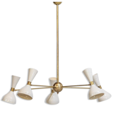 Italian brass chandelier 5 arms white