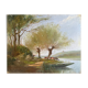 HST painting "Landscape along the water with cows" signed Paul Nicolet (20th century)