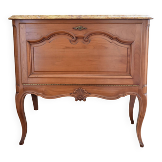 Solid cherry wood bar cabinet with marble top