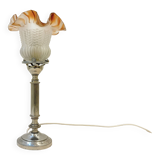 Empire chrome and opaline tulip pleated antique Art Deco bedside lamp