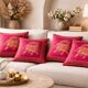 Set of 4 embroidered cushions with golden pink fuchsia elephant – 42x42 cm – front and back