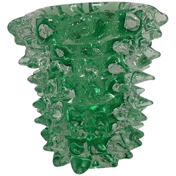 Rostrato green murano glass vase