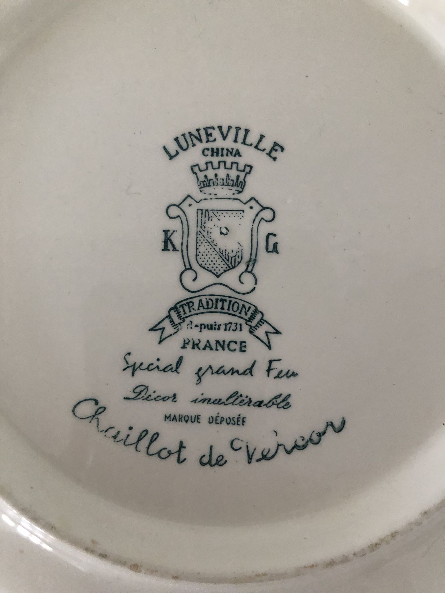 Antique earthenware dish from Luneville China Keller and Guerin 1889 "Chaillot de Vercor"