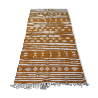 Moroccan Berber yellow kilim carpet made entirely by hand in pure wool
