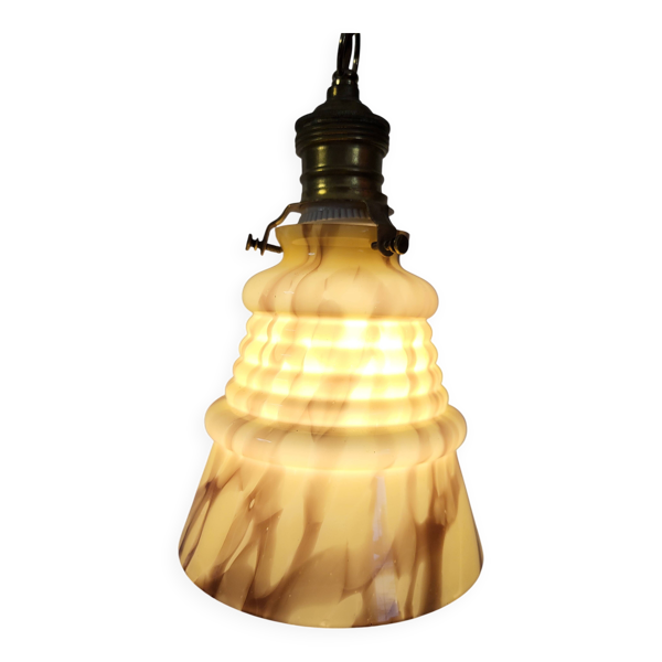 Lampe art déco en glaçure opaline geribbeld, Verreries de Scailmont, Heemskerk